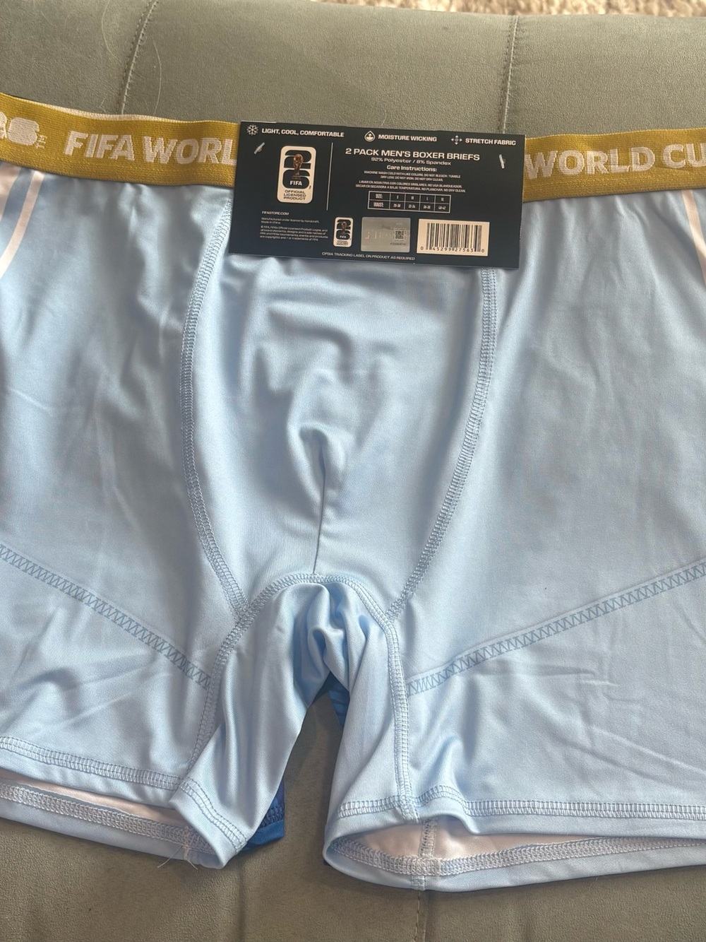 Men’s Light Blue Boxer Briefs with Gold Waistband NWT